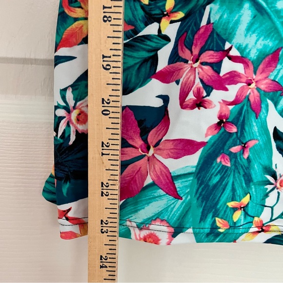 Tankini Halter Swim Tropical Floral Bathing Suit Top Teal Pink Yellow Size M - Picture 8 of 15